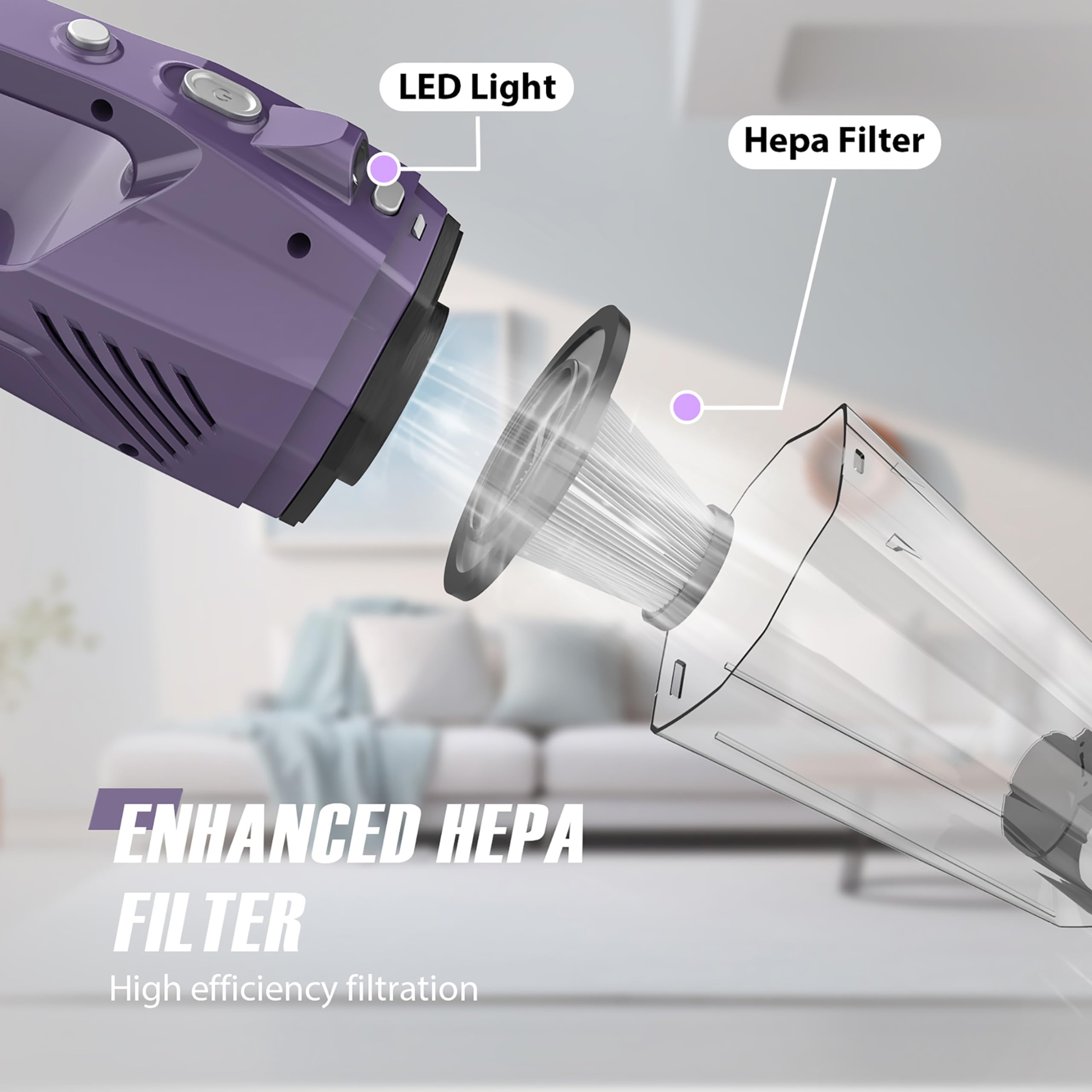 Bossdan Handheld Vacuum Cordless,Car Hand Held Vacuum Cordless Rechargeable With Multi Accessories/Led Light,Lightweight Mini Po